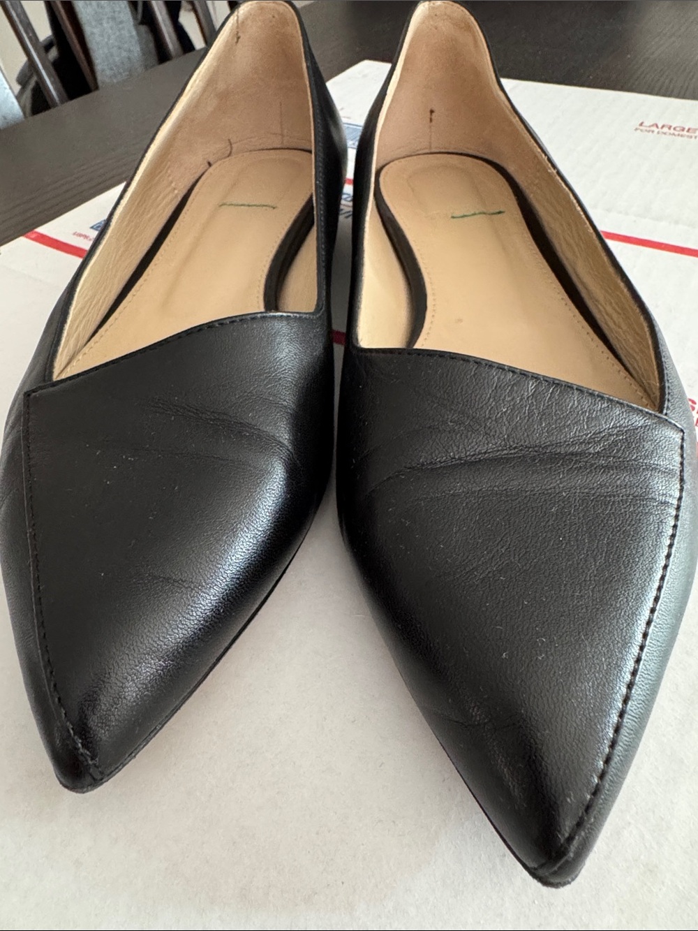 Theory Black Pointed Leather Flats